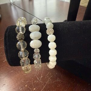 Erimish Crystal and White Beaded Three Bracelet Set